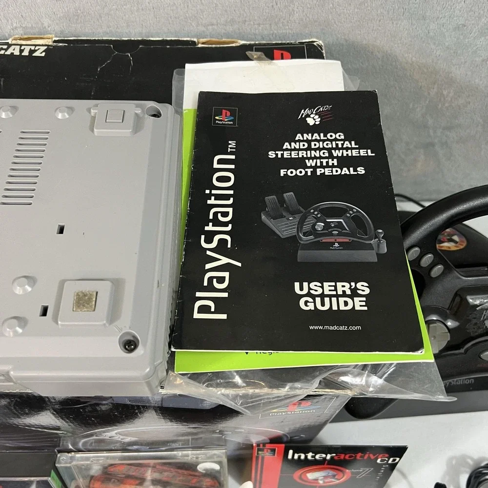 Sony PlayStation 1 SCPH-5501 Console Mad Catz Wheel Pedals PS1 7 Disc Lot
